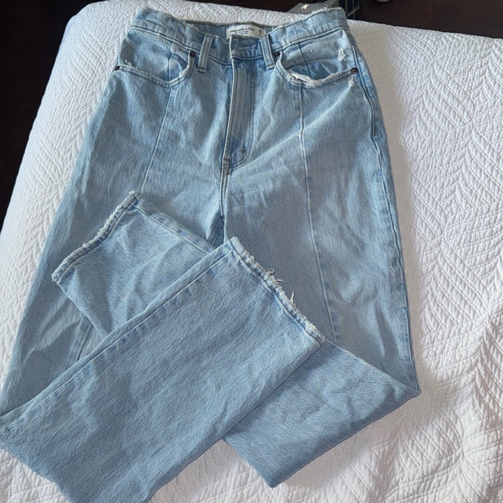 abercrombie 90s straight jeans ultra high rise curve love jeans with split hem